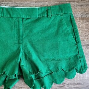 J. CREW Emerald Green Scallop Hem Cotton Linen Blend Shorts Women's 6
